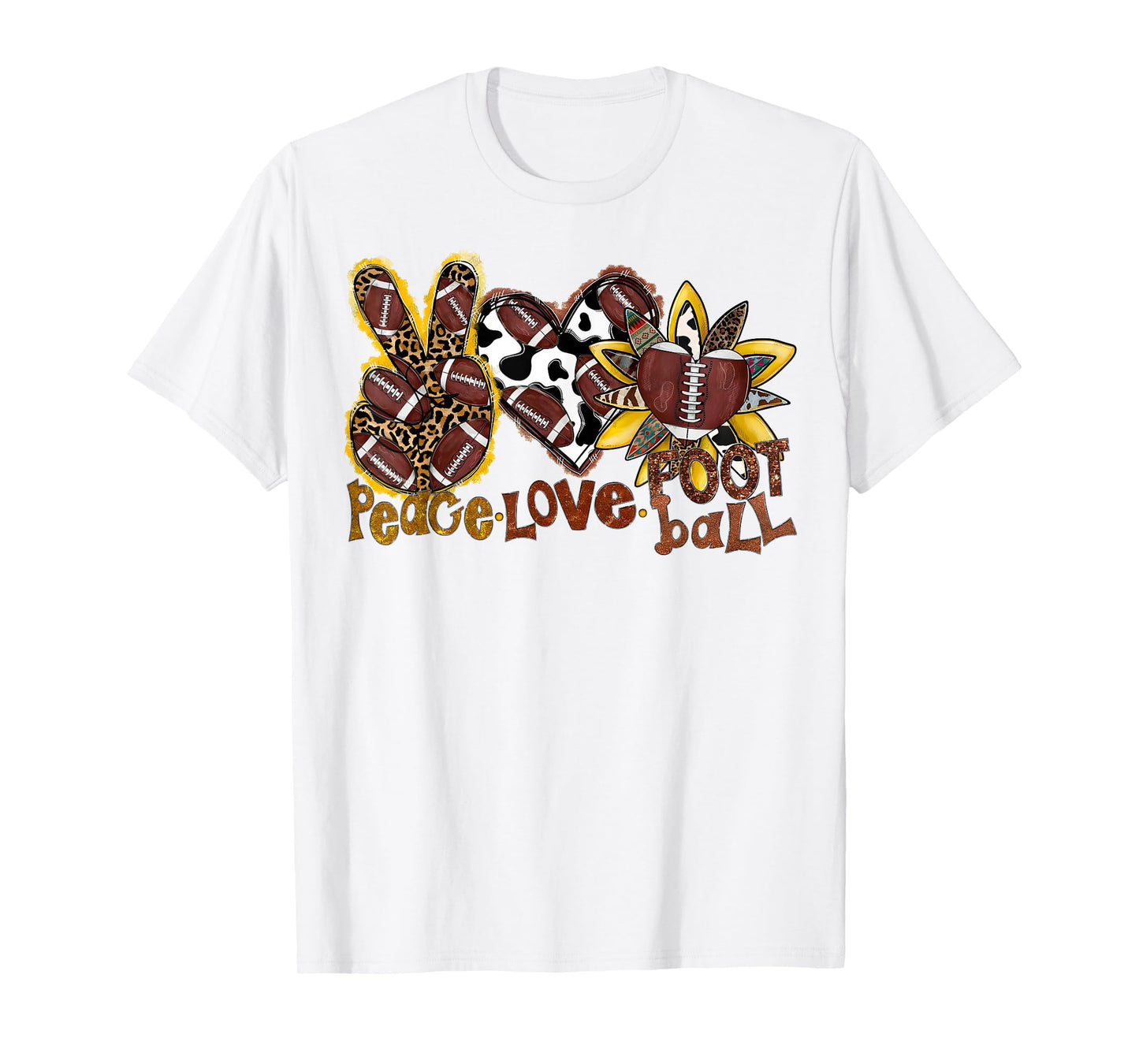 Peace Love Football Leopard American Football Lovers T-Shirt
