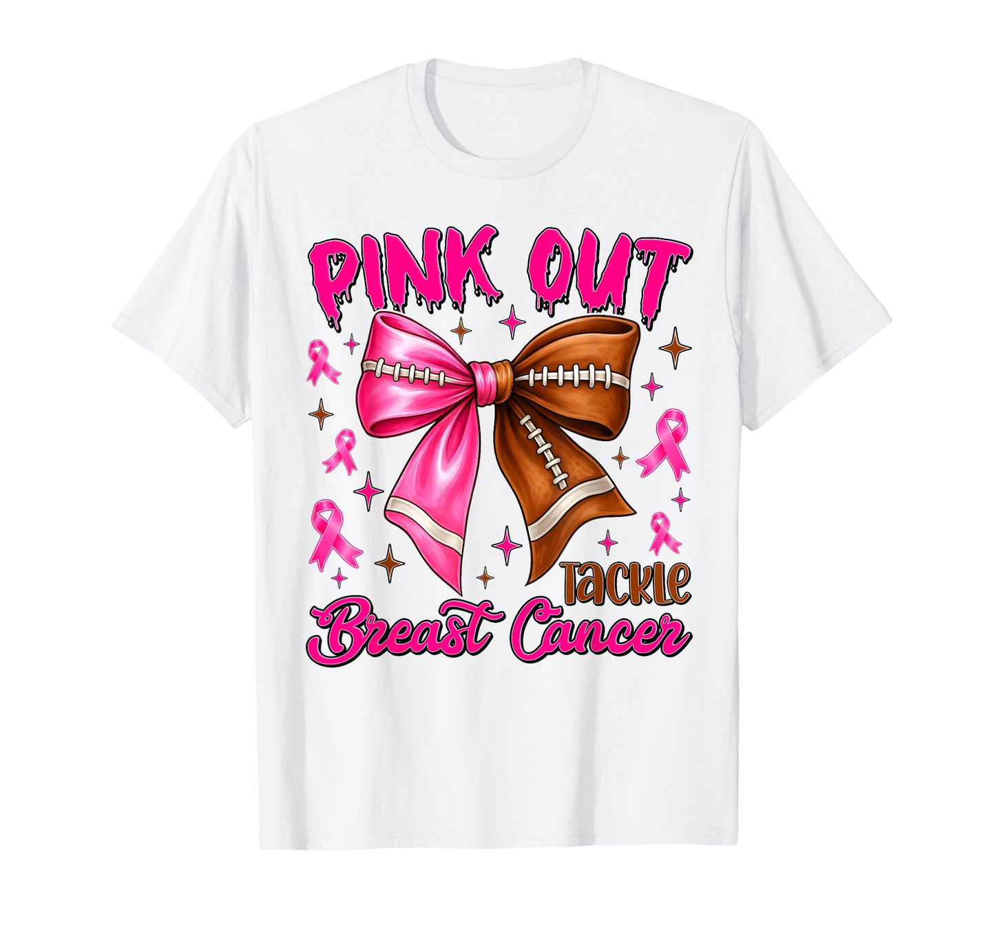 Preppy Pink Out Tackle Breast Cancer Coquette Football Bow T-Shirt