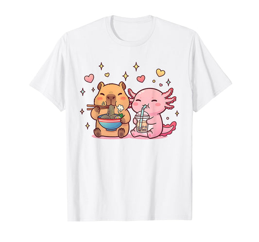 Cute Capybara and Axolotl Kawaii Funny Boba Capibara Kids T-Shirt