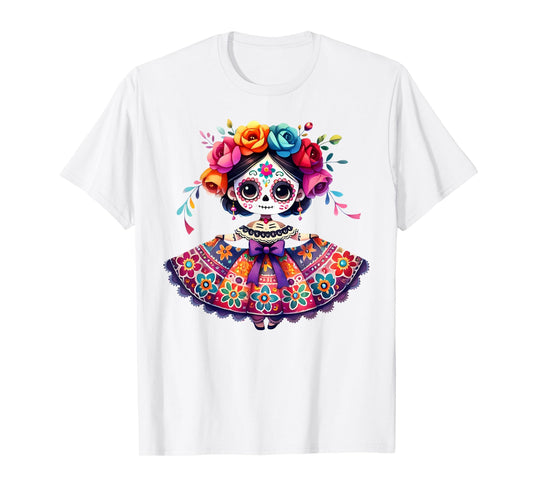 Day The Dead Little Girl Skeleton Dia De Los Muertos Kids T-Shirt