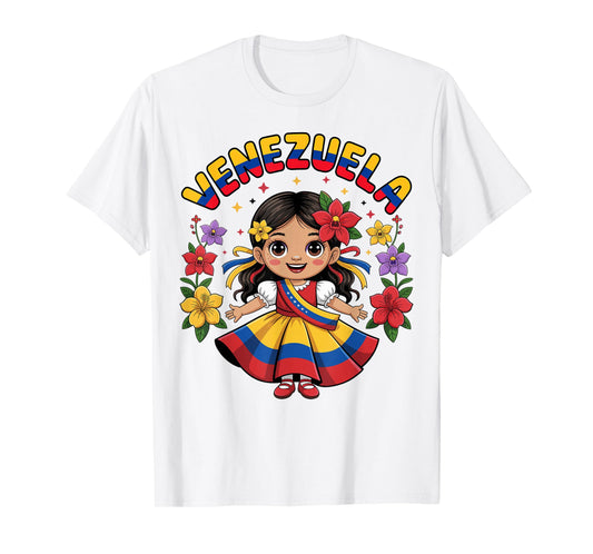 Cute Venezuela Girl Traditional Dress Colorful Art Kids T-Shirt