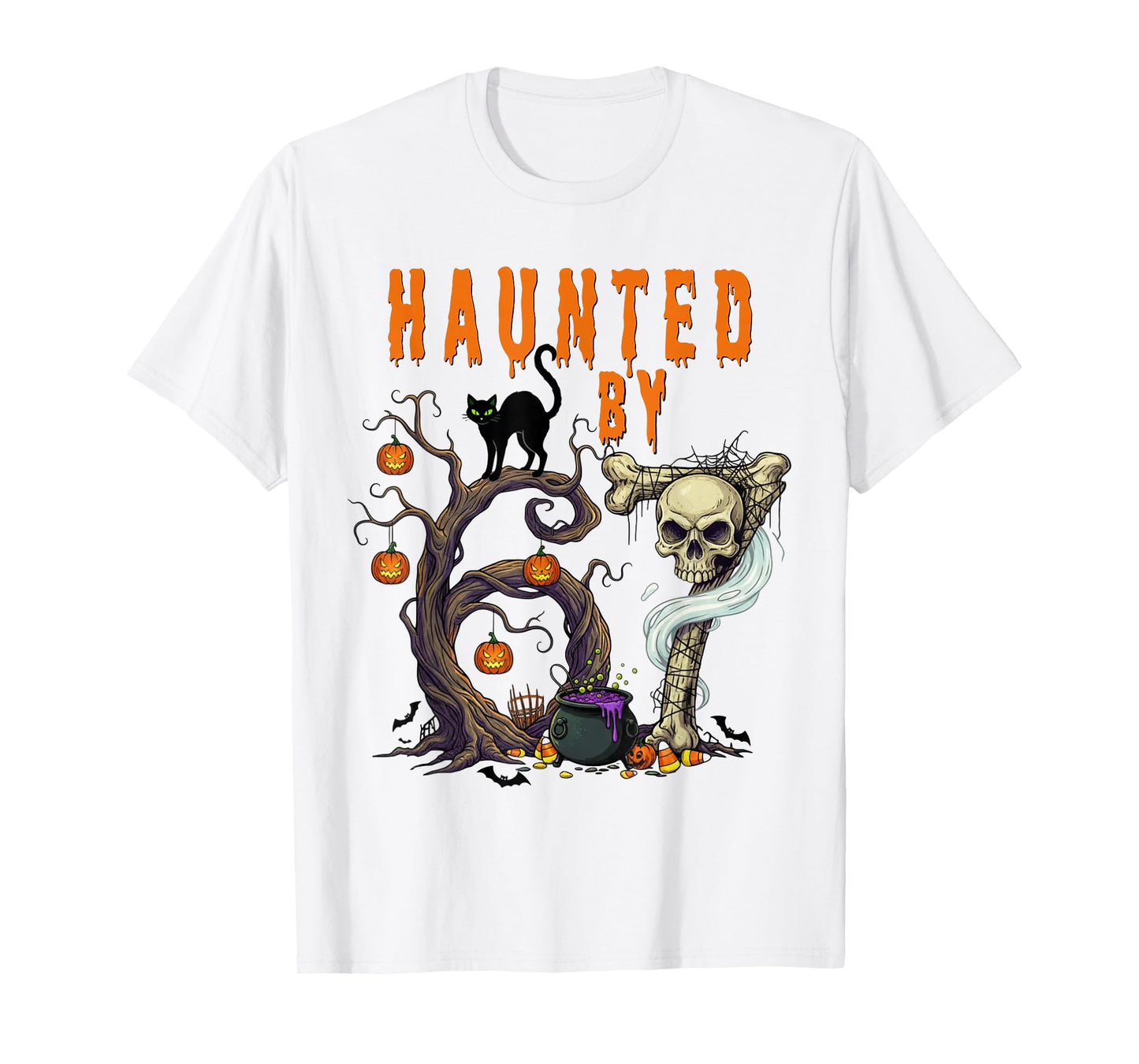 Haunted by 67 - Spooky Black Cat and Skull Halloween Costume T-Shirt