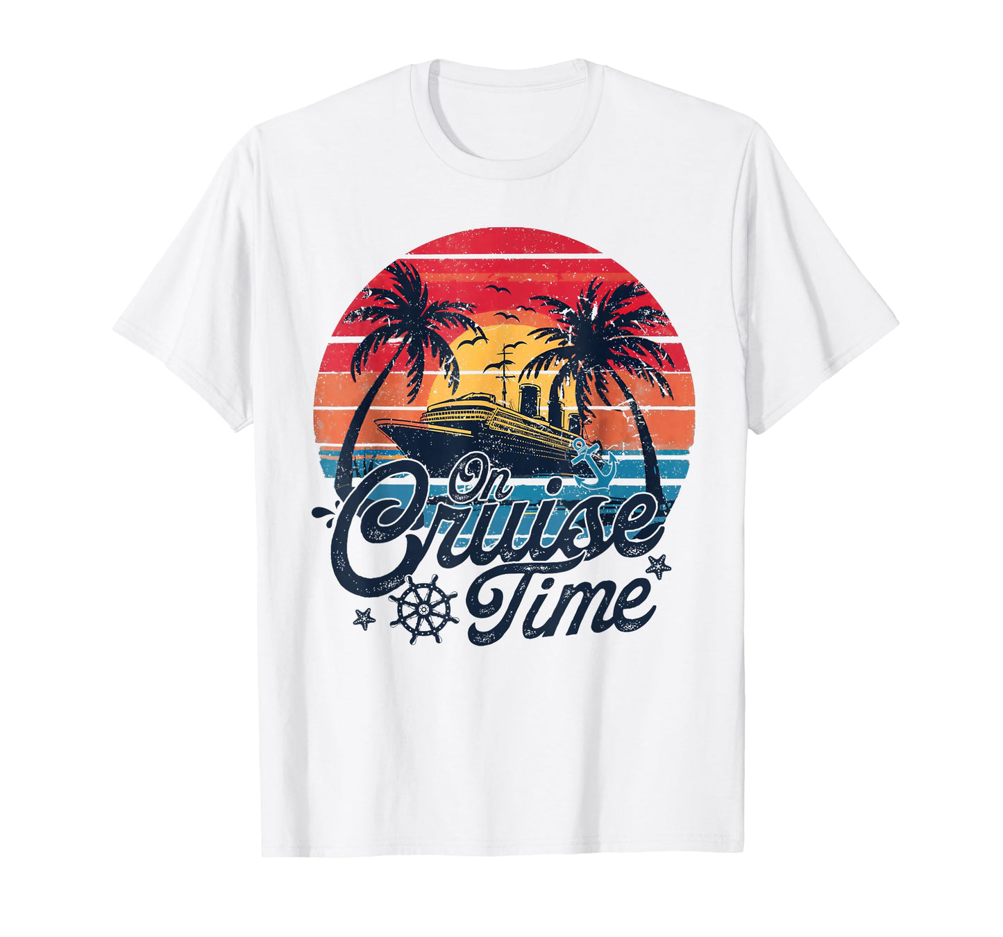 Retro Sunset Cruising On Cruise Time Hello Summer Vacation T-Shirt