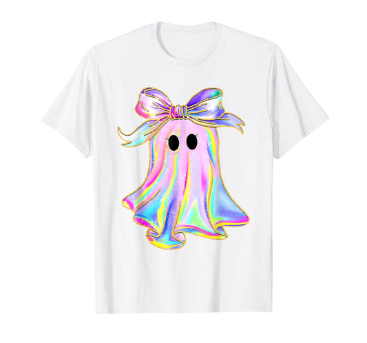 Disco Ghost Pumpkin Halloween Girly Coquette Bow T-Shirt