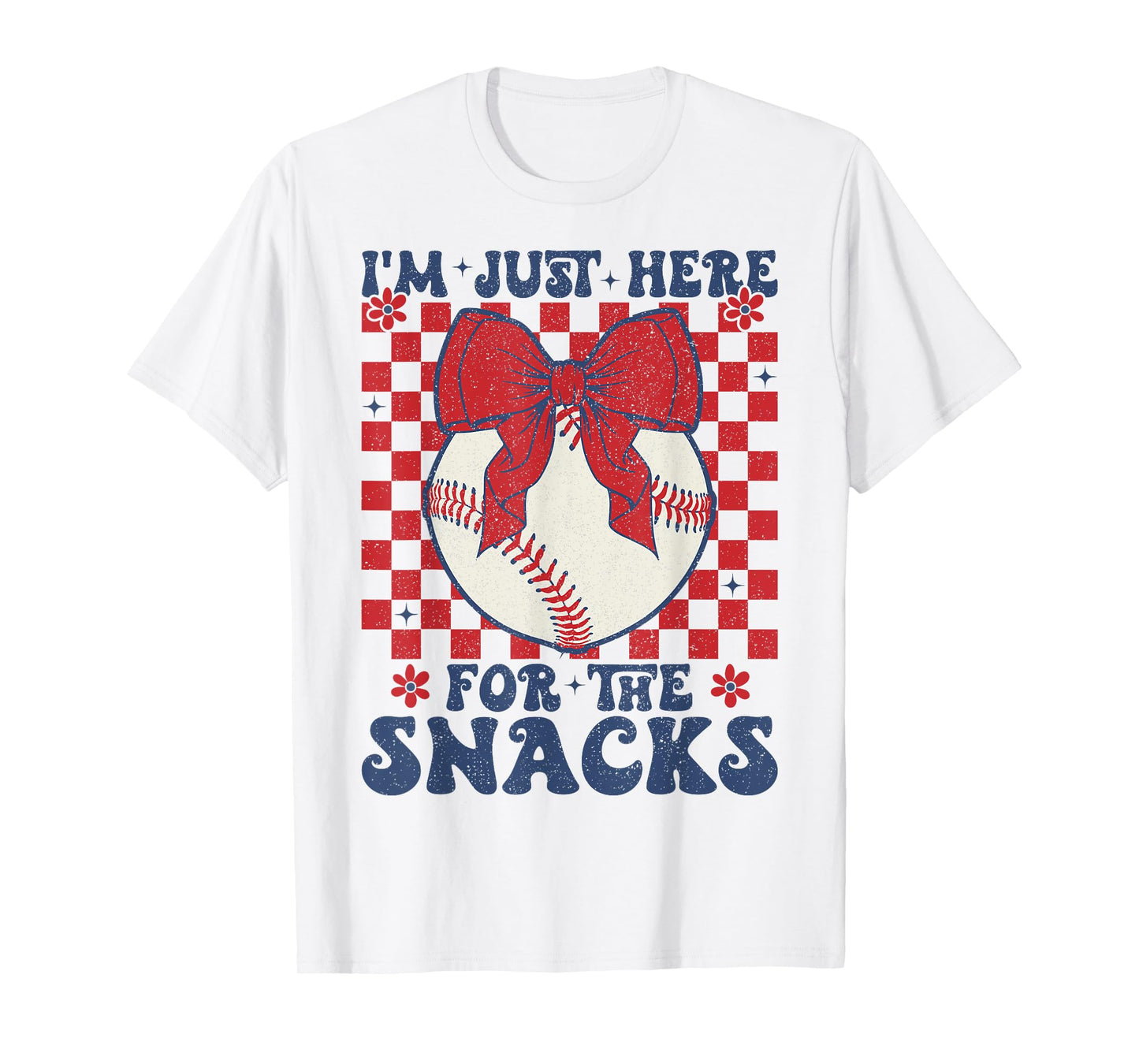Retro Baseball Sister I'm Just Here for the Snacks Girls Mom T-Shirt
