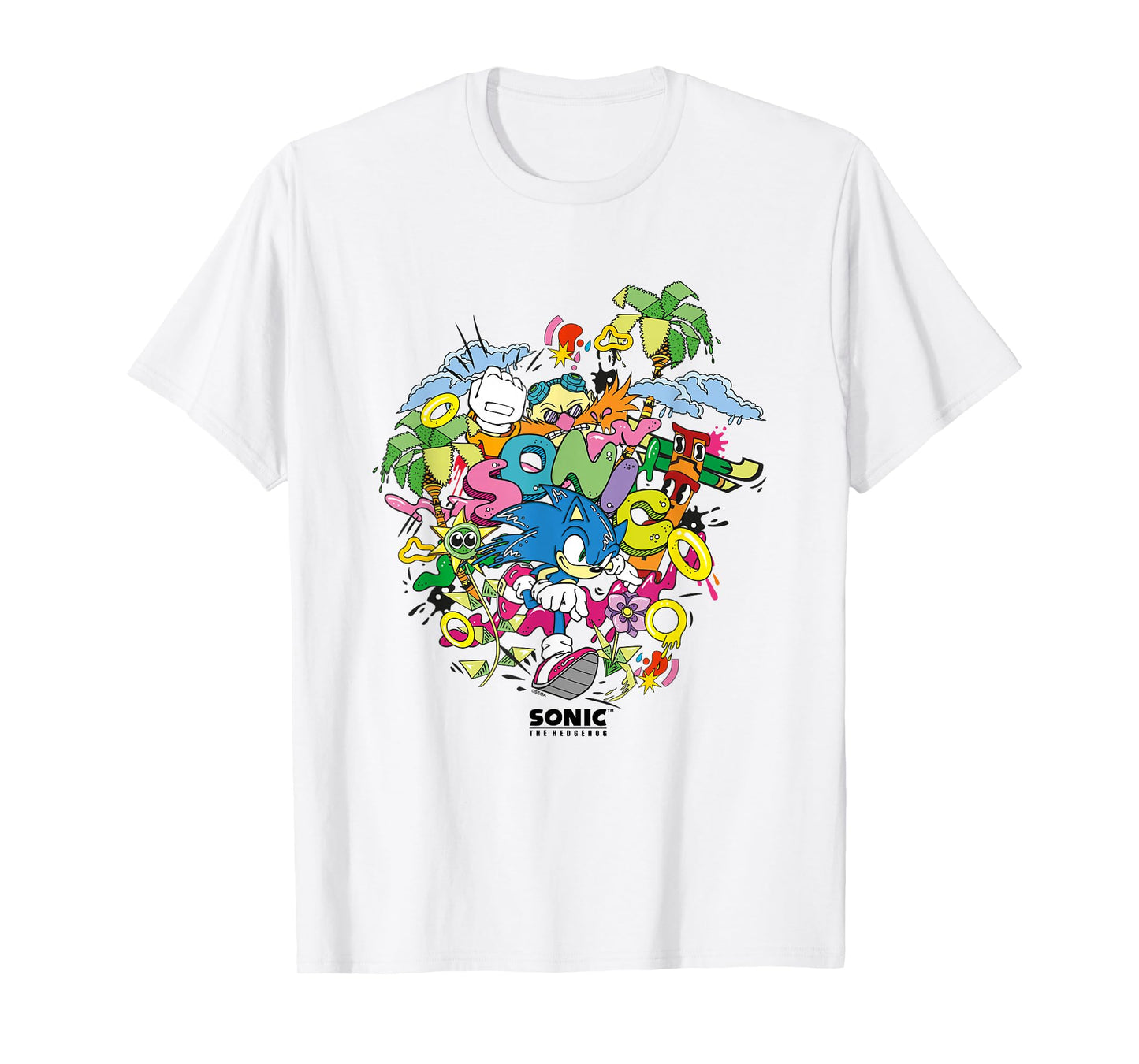 Sonic The Hedgehog Ruining Eggman's Plan Colorful Collage T-Shirt
