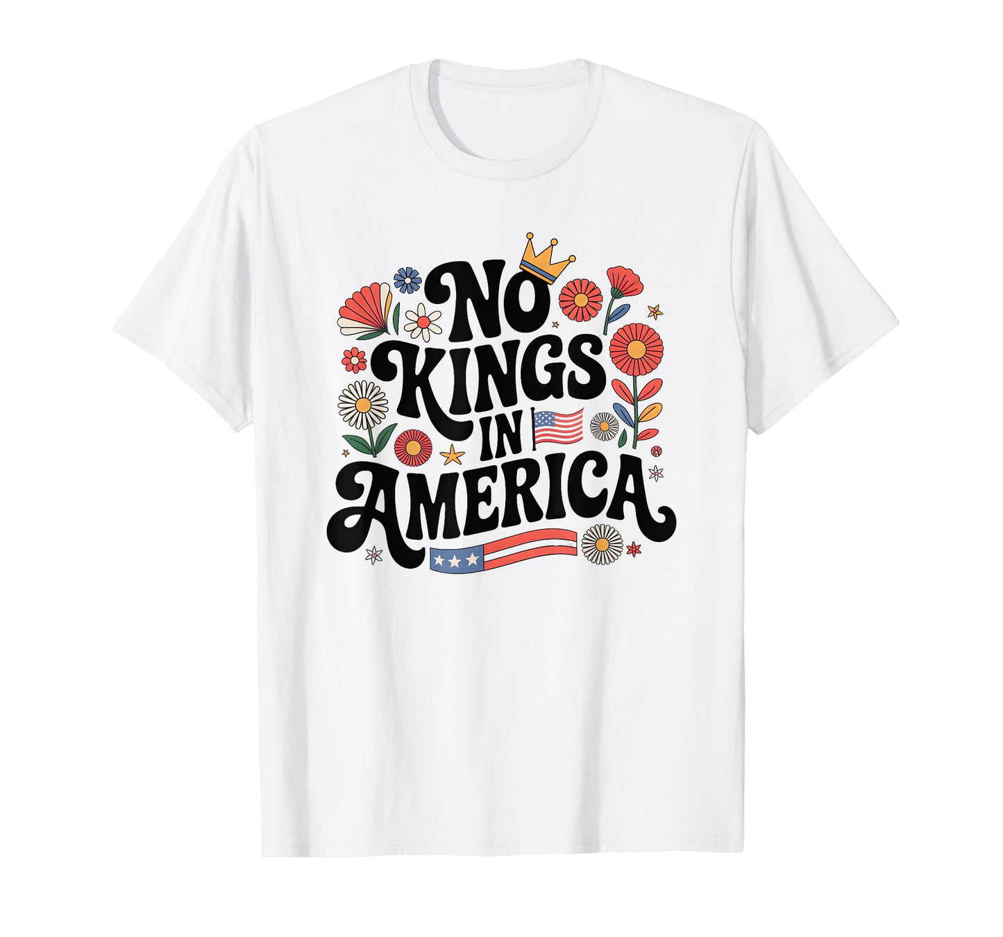 Floral No Kings in America Women Democracy 4th July No Kings T-Shirt