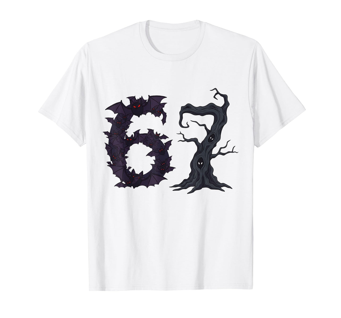 Creepy Tree and Spooked Bats Funny Teacher 67 Halloween 6-7 T-Shirt