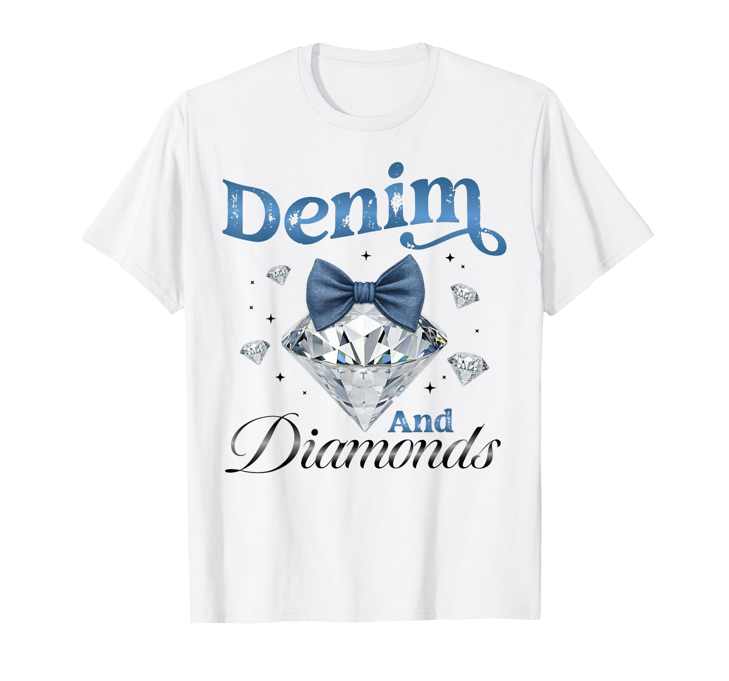 Denim And Diamonds Bow Ladies Girls Women T-Shirt