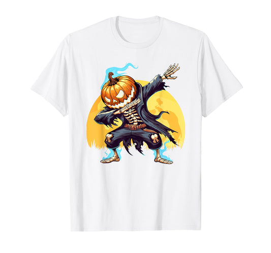 Dabbing Skeleton Headless Pumpkin Dab Dance Boys Halloween T-Shirt