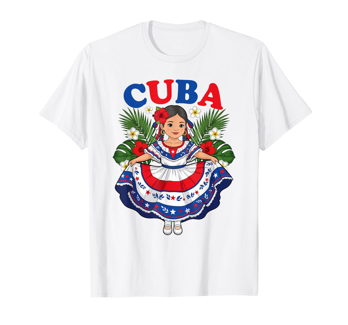 Cuba Cuban Girl Traditional Dress Tropical Flowers Heritage T-Shirt