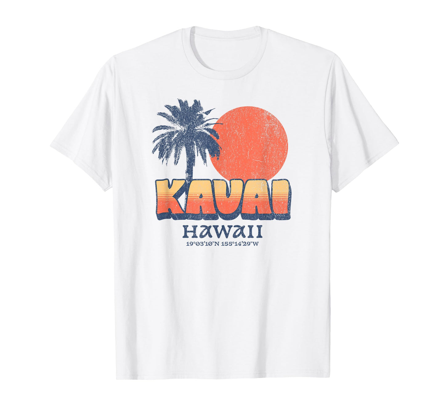 Kauai Hawaii Retro Sunset Palm Tree Cute Hawaiian Beach T-Shirt