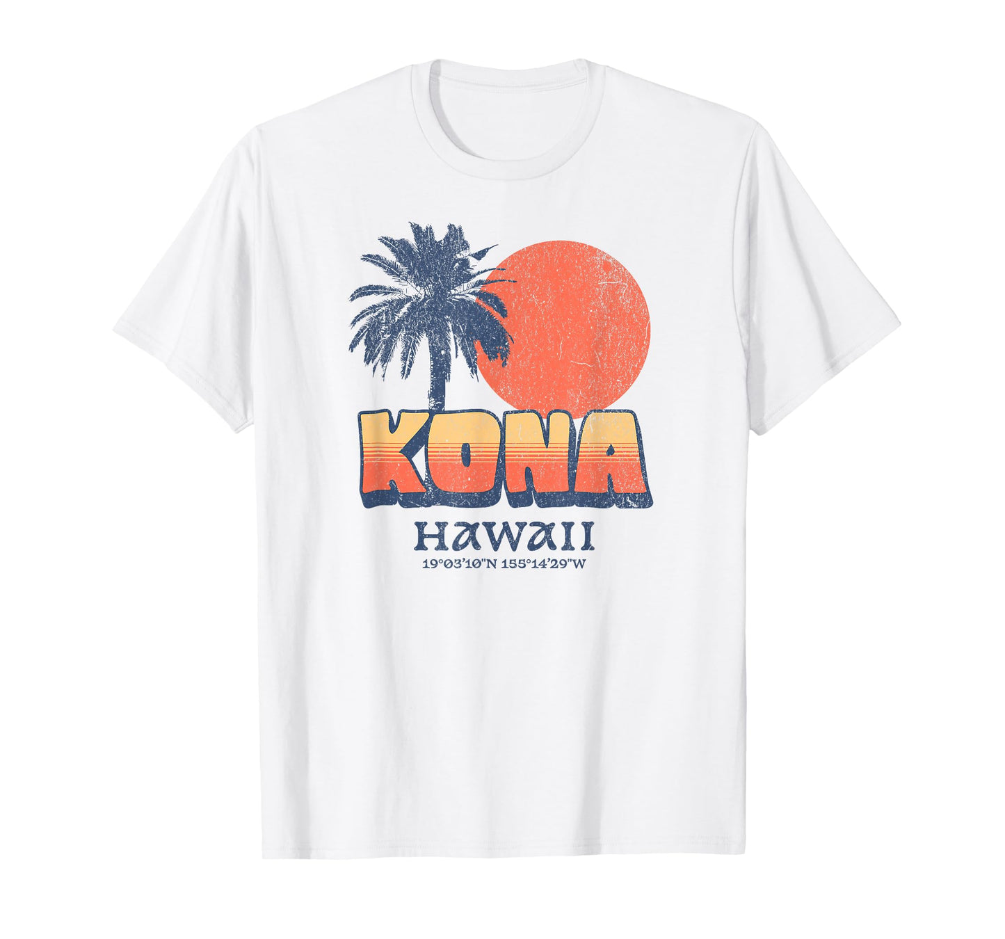 Kona Hawaii Retro Sunset Palm Tree Cute Hawaiian Beach T-Shirt