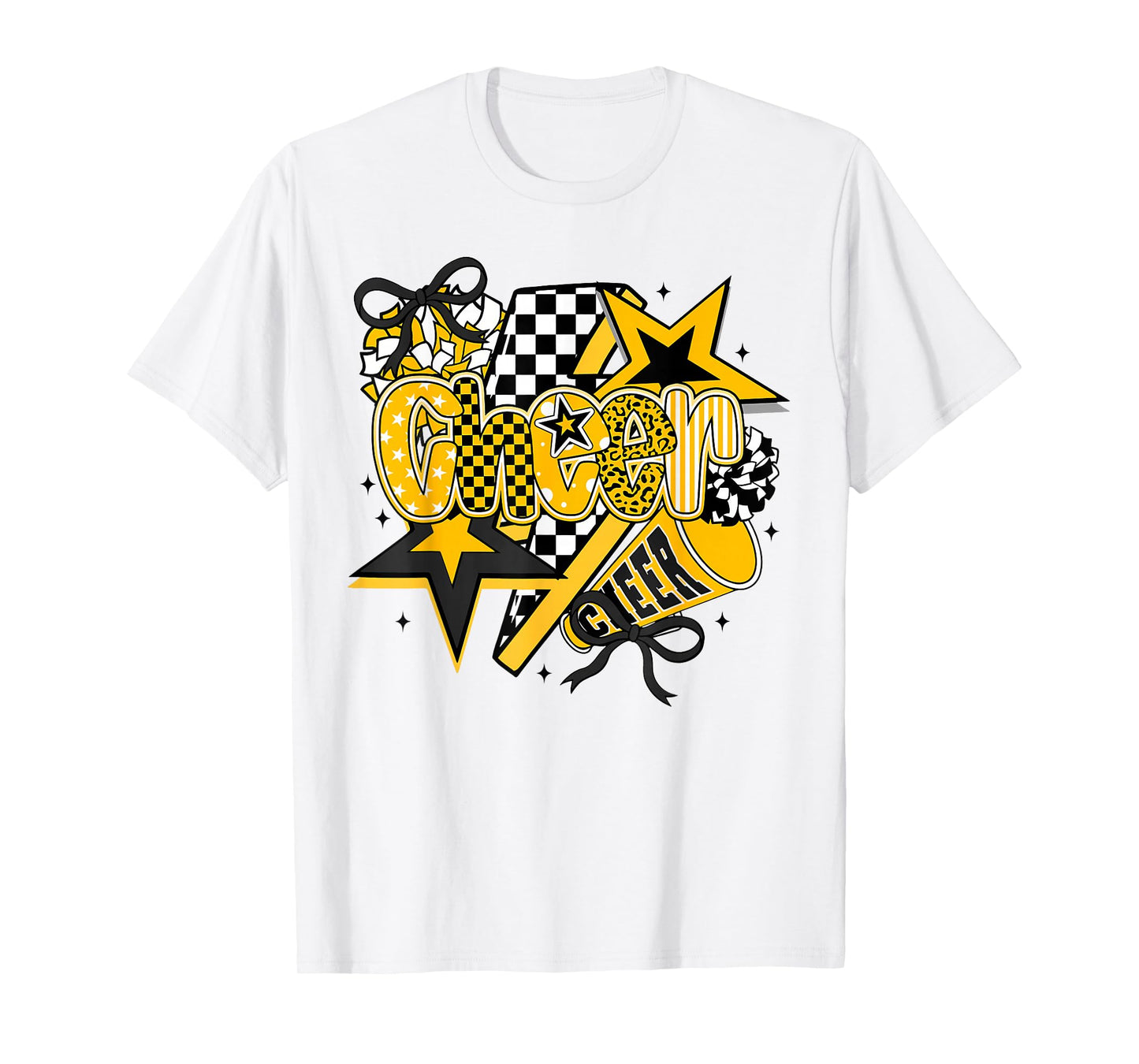 Preppy Game Day Cheer Mom Cheerleader Go Cheer Gold Black T-Shirt
