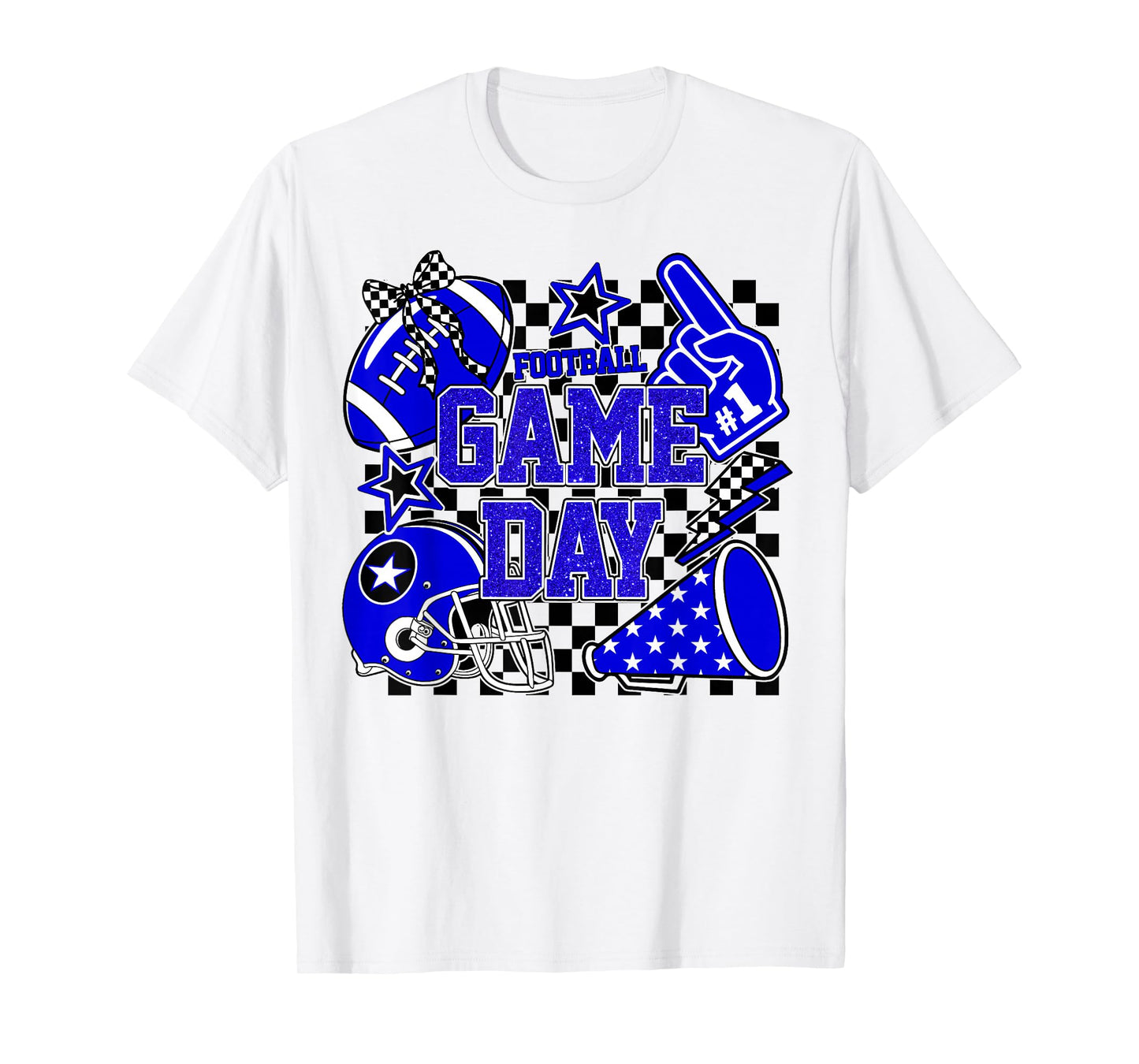 Game Day Football Touchdown Season Girly Team Spirit Blue T-Shirt