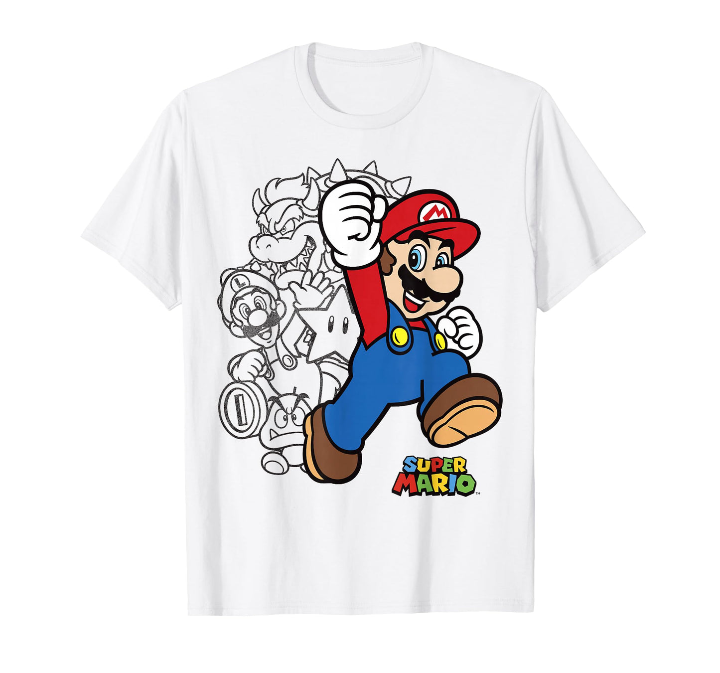 Super Mario Group Shot Bowser Outline T-Shirt