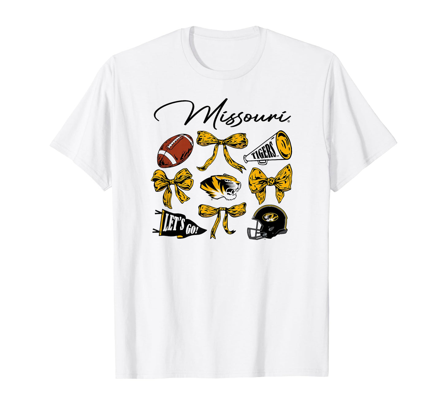 Missouri Tigers Football Bows White Officially Licensed T-Shirt