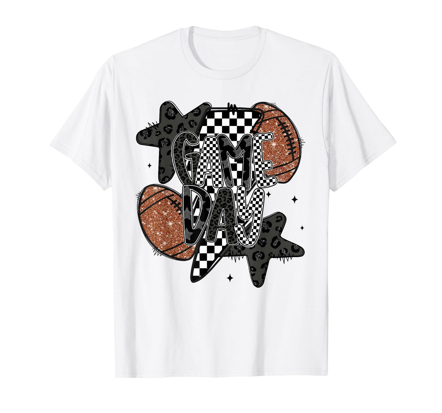 Retro Football Game Day Checkered Leopard Football Mama Mom T-Shirt