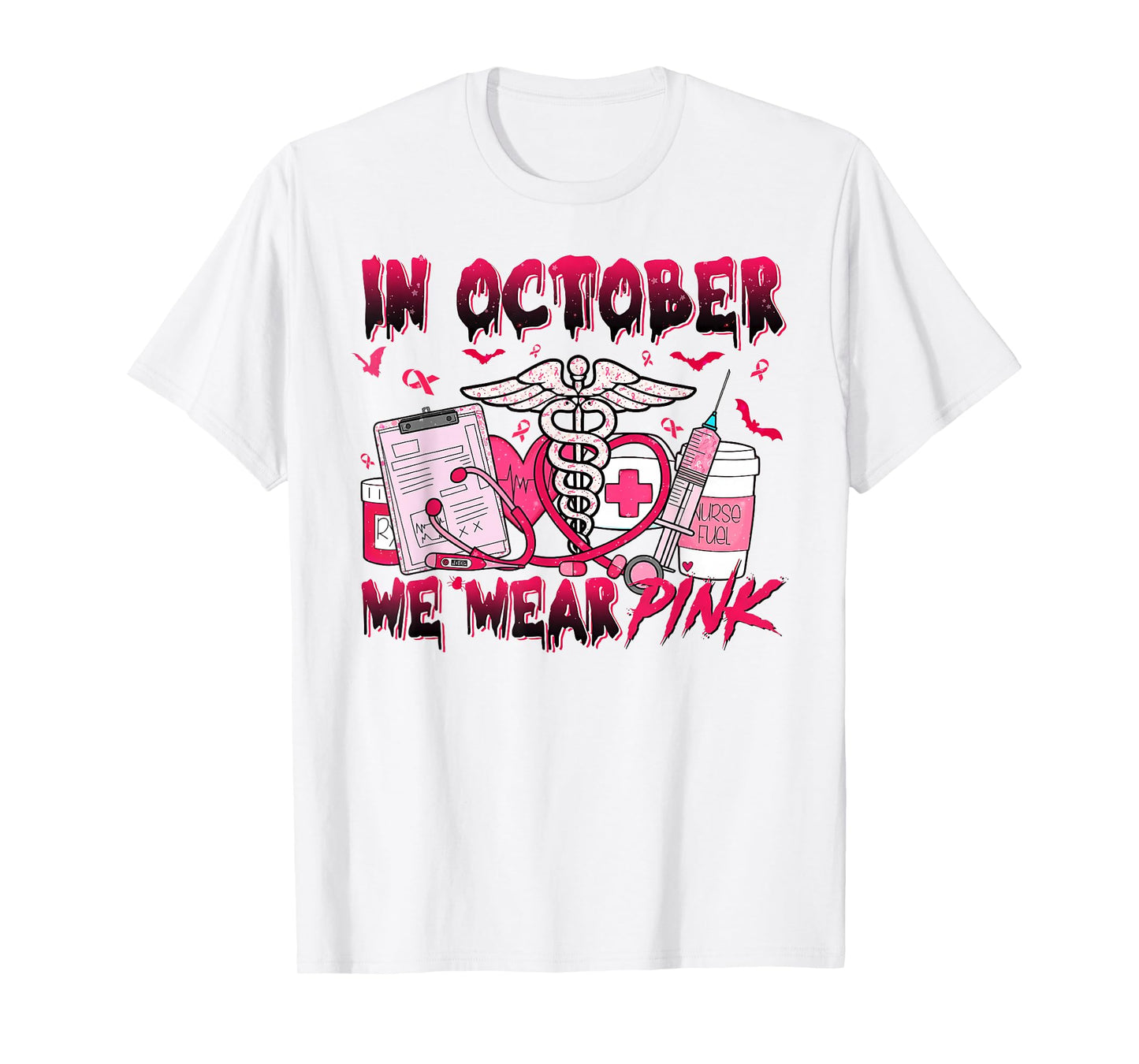 in October We Wear Pink Phlebotomist Nurse Breast Cancer T-Shirt