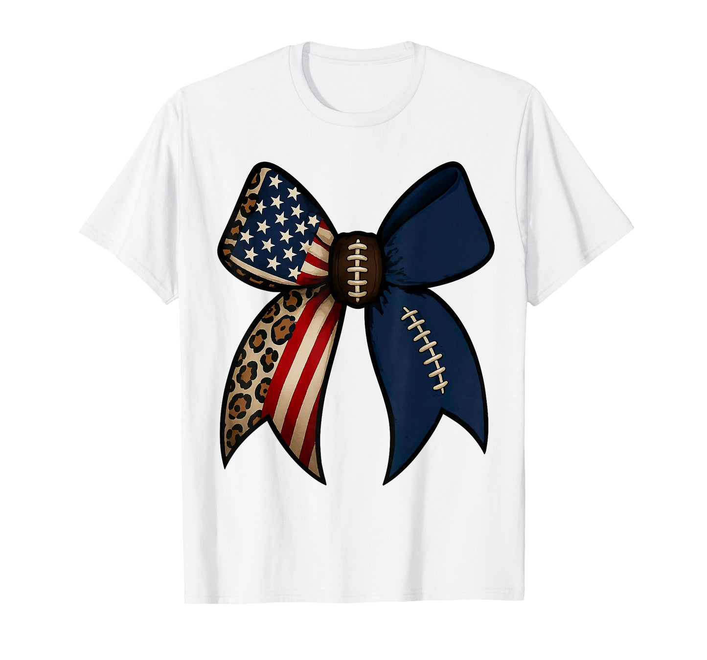 American Football US Flag Leopard Women Girls Football Lover T-Shirt