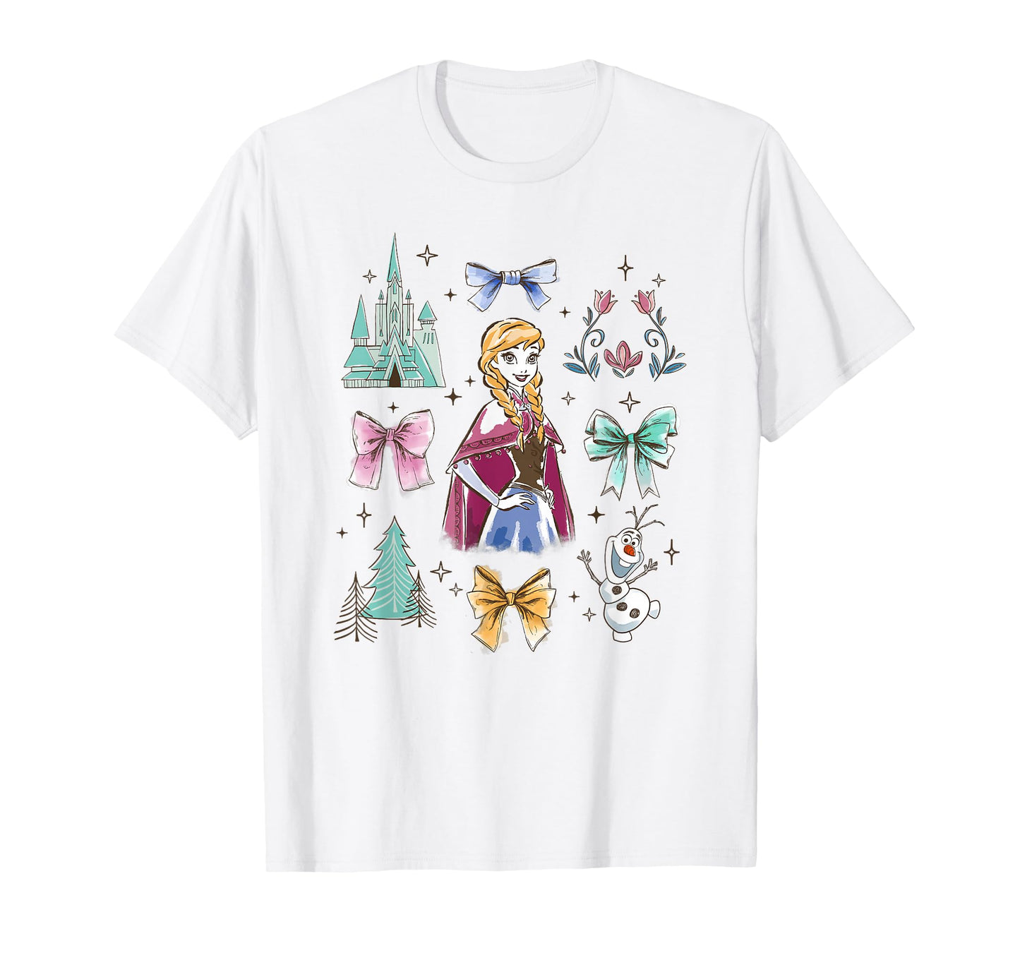 Disney Frozen Anna Bow Watercolor Collage T-Shirt