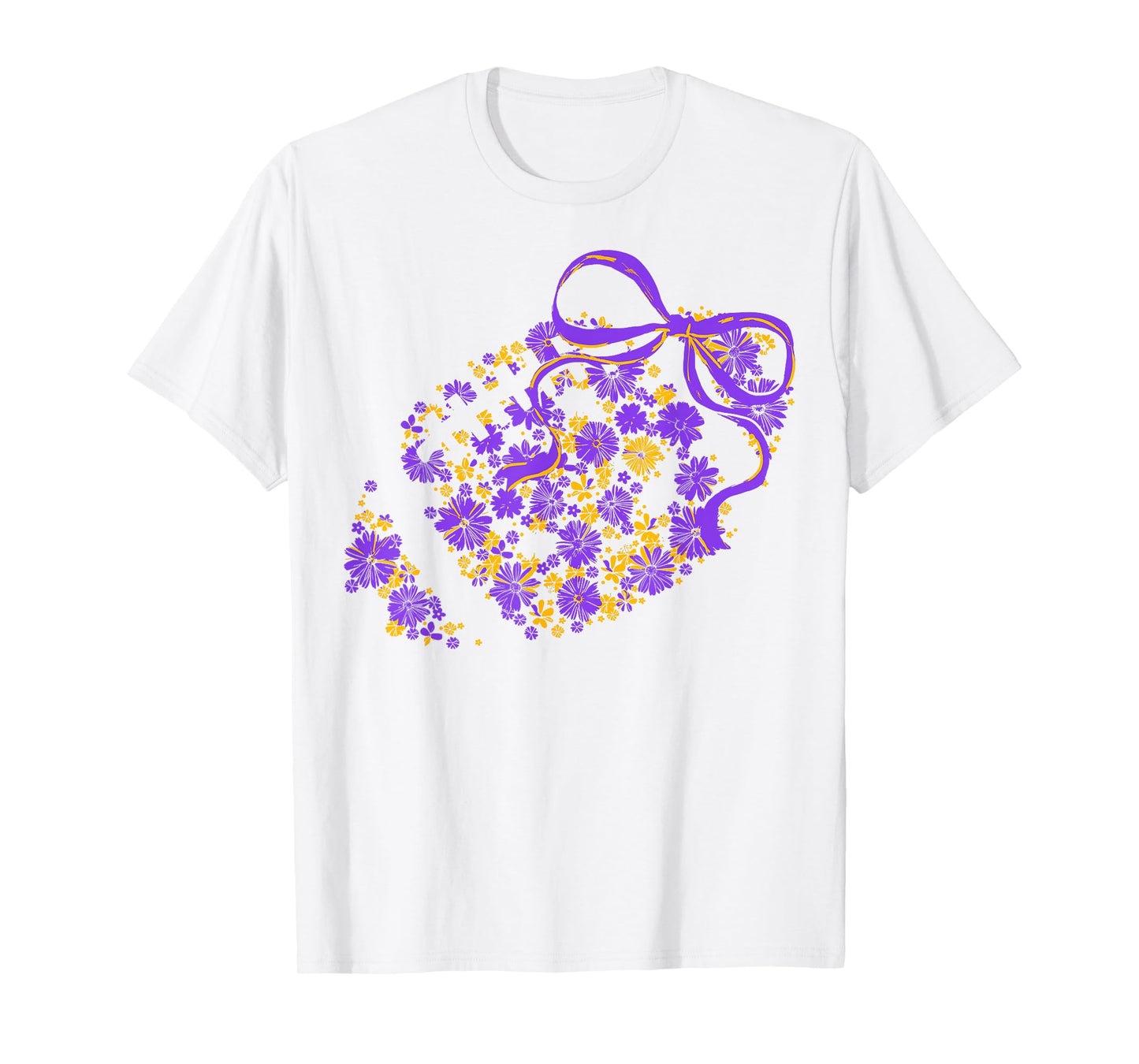 Floral Football Game Day Coquette Team Spirit Purple & Gold T-Shirt