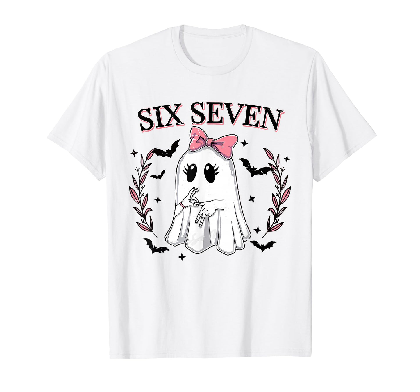 Funny Six Seven Meme 67 Spooky Ghost Halloween 6 7 Cute Girl T-Shirt