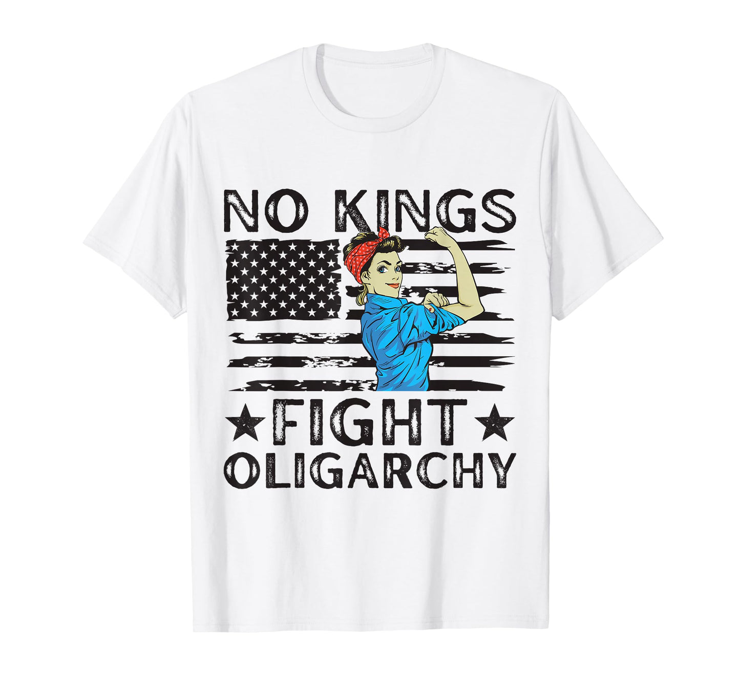 No Kings Fight Oligarchy Retro Woman Girl USA Flag T-Shirt