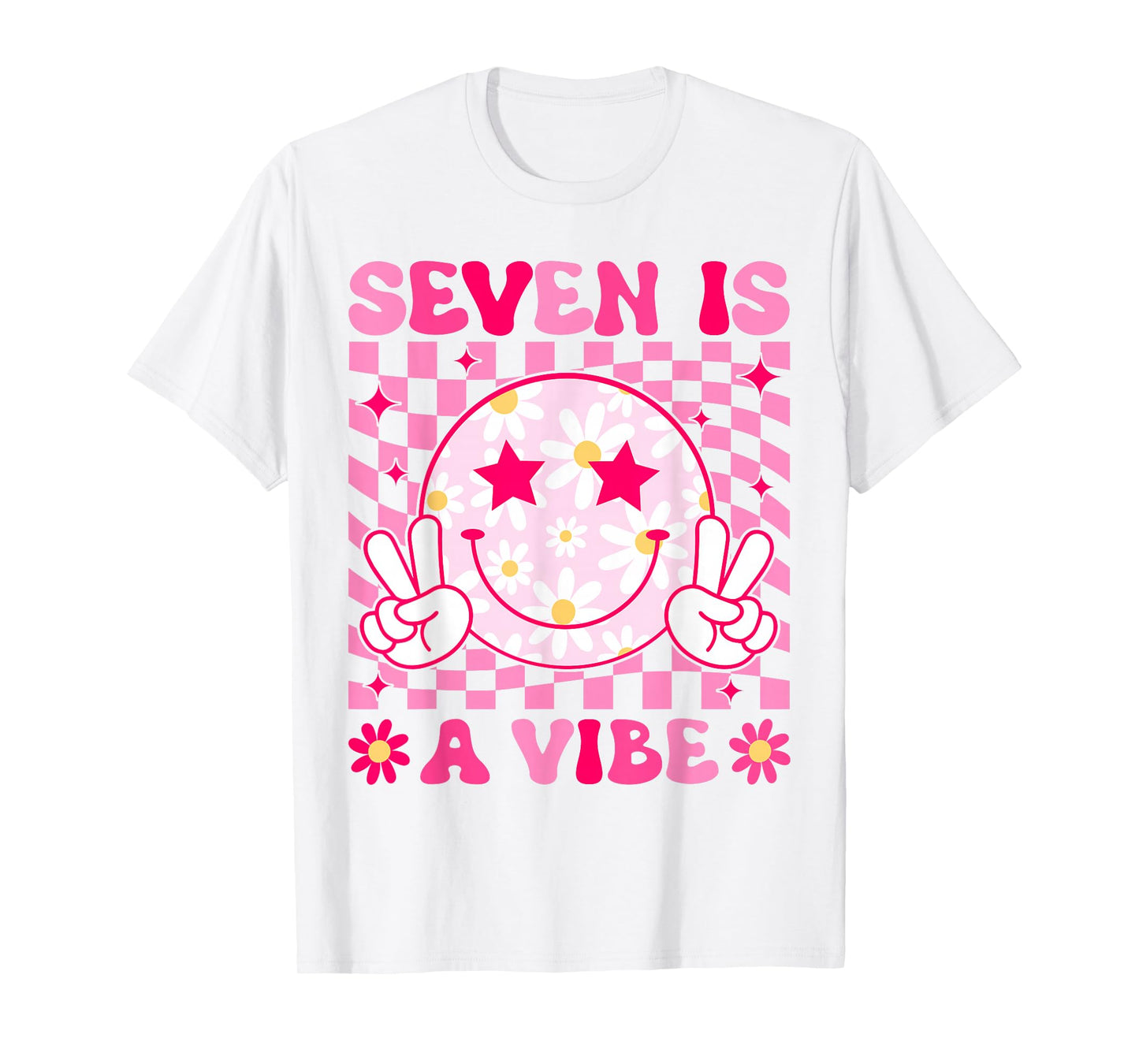 Seven Is A Vibe Birthday Groovy 7 Year Old Girl 7th Birthday T-Shirt