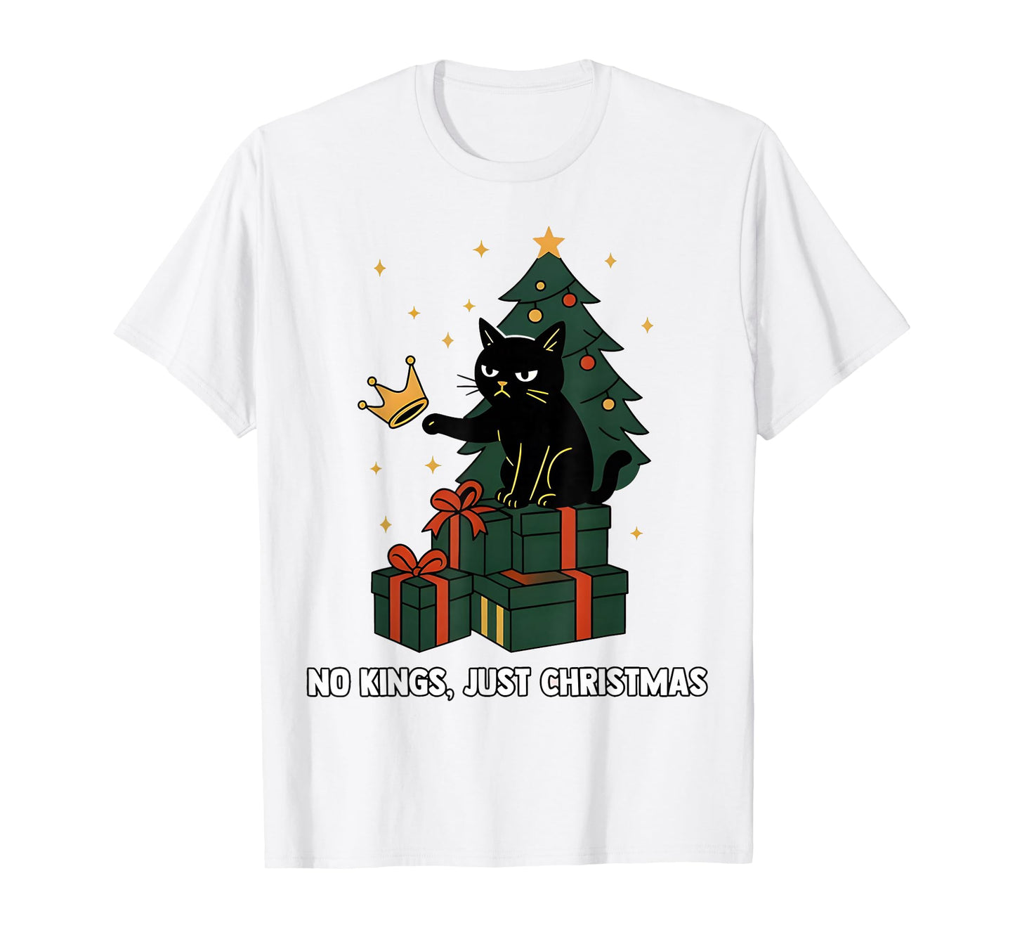 No Kings Just Christmas Funny Black Cat Retro Holiday T-Shirt