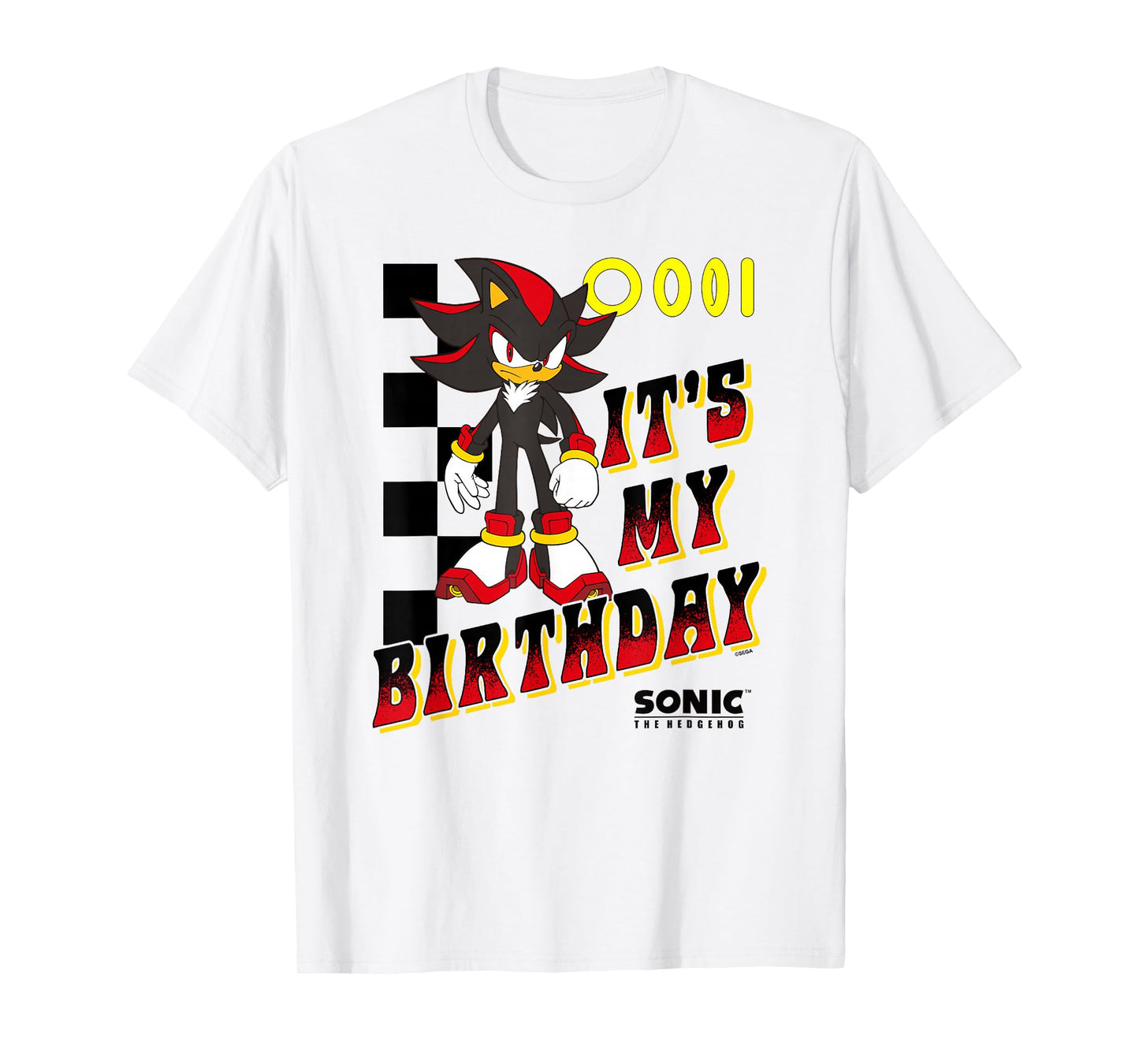 Sonic The Hedgehog Shadow It's My Birthday Big Chest Logo T-Shirt