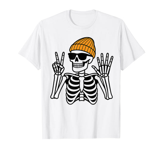 67 Halloween Skeleton Peace Sign Funny Meme Six Seven Boys T-Shirt