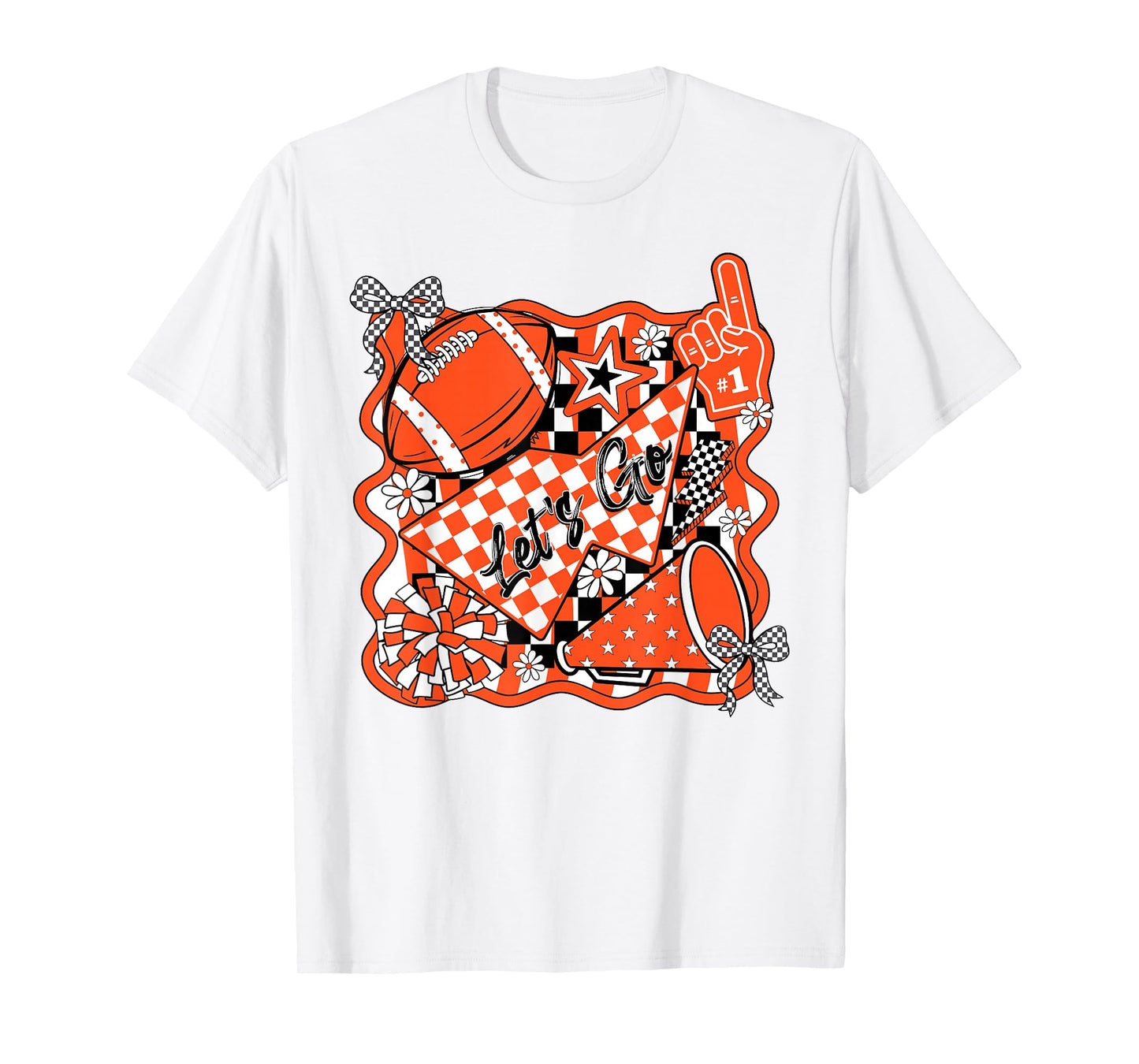 Let's Go Team Spirit Football Coquette Bow Game Day Orange T-Shirt