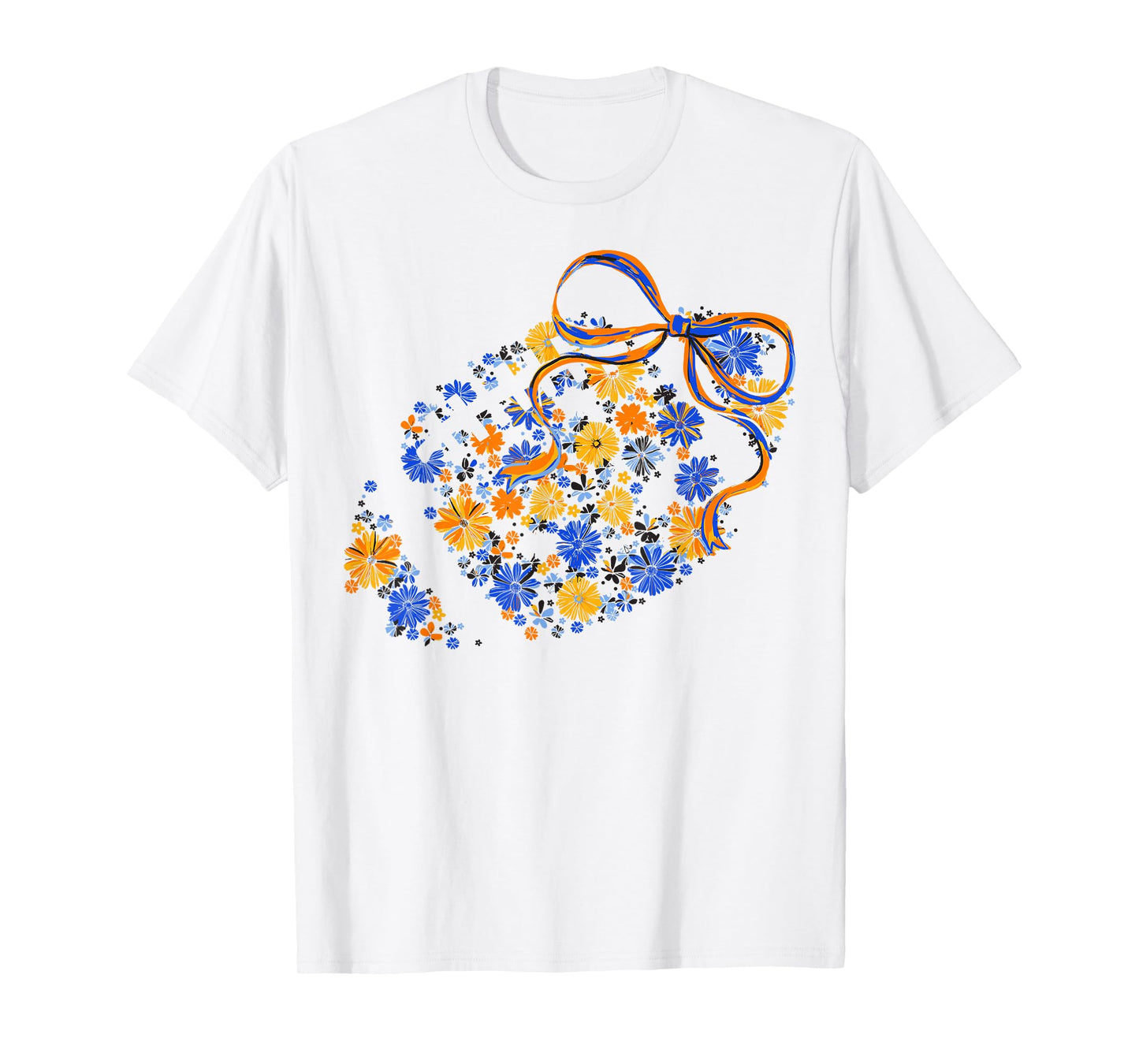 Floral Football Game Day Coquette Team Spirit Blue & Gold T-Shirt