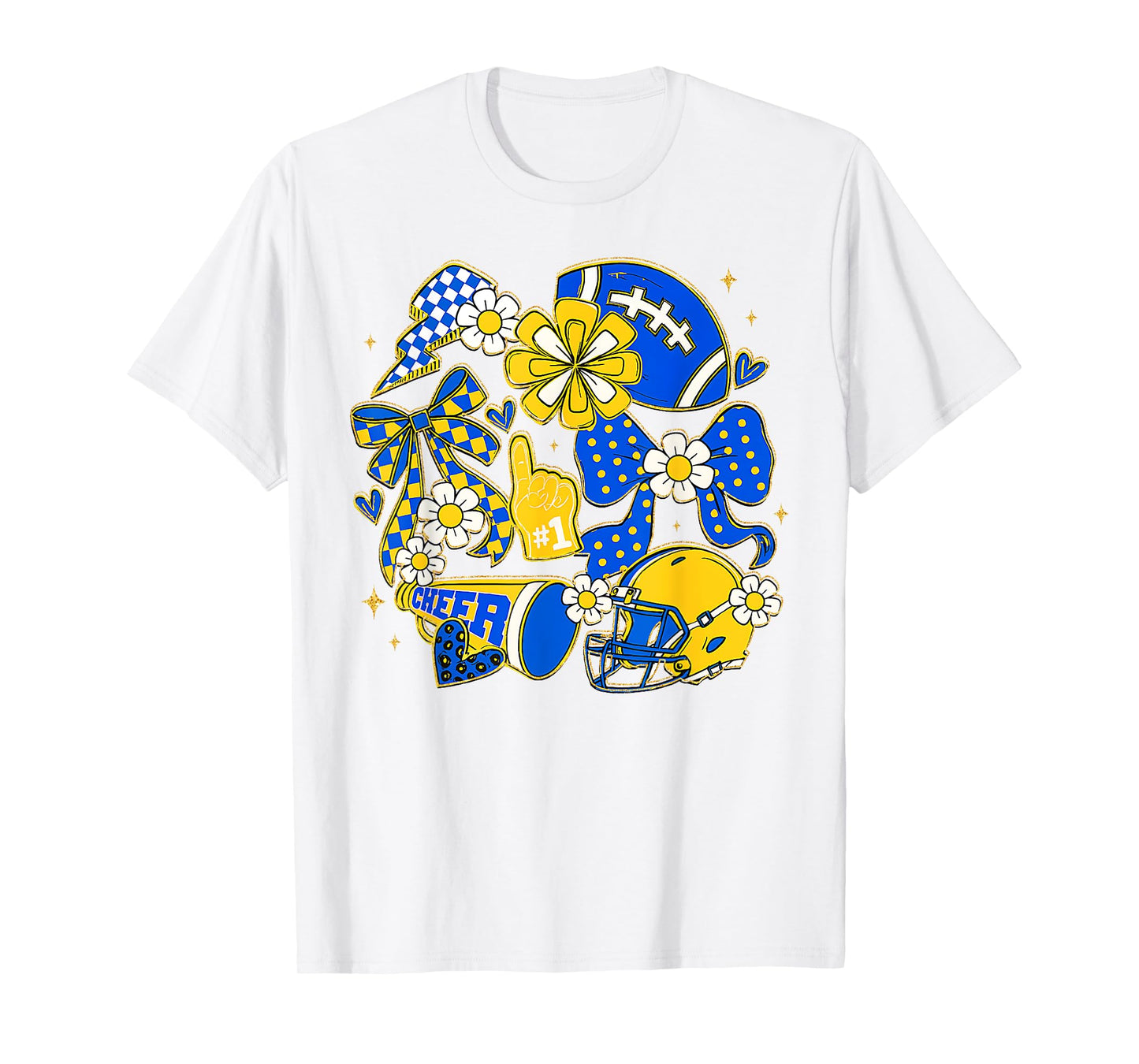 Retro Blue & Gold Cheer Football Game Day Coquette Bow T-Shirt