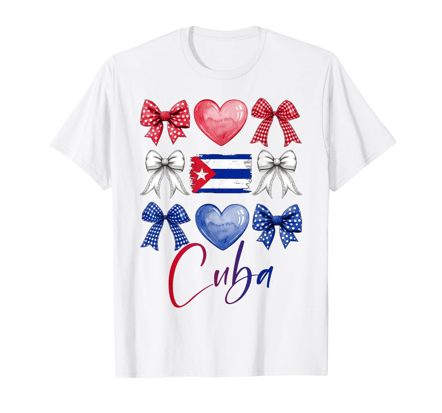 Cute Cuba Hispanic Heritage Month Bow Cuban Flag Girls Women T-Shirt