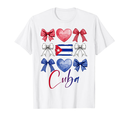 Cute Cuba Hispanic Heritage Month Bow Cuban Flag Girls Women T-Shirt