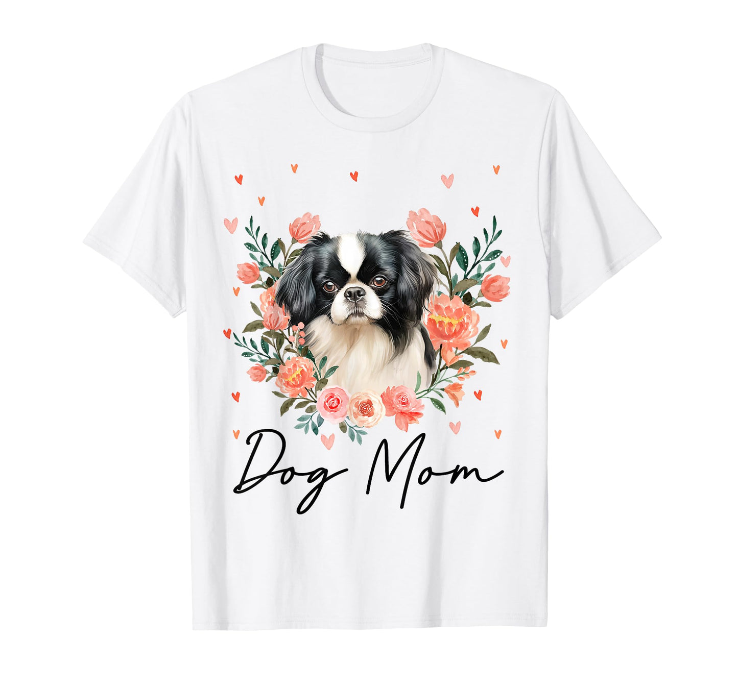 Womens Cute Japanese Chin Mom Flower Dog Lover T-Shirt