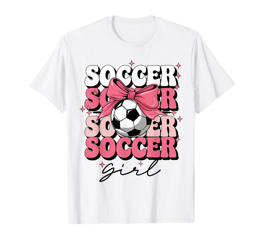 Groovy Soccer Girl Girls Coquette Bow Soccer T-Shirt