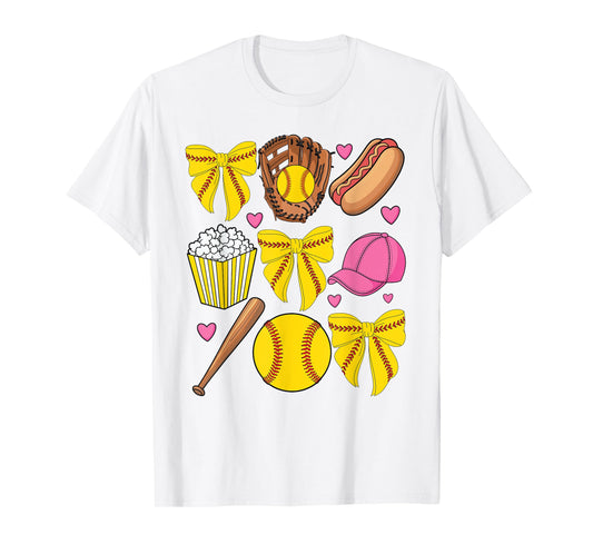 Softball Coquette Bow Softball Mom Mothers Day Women Mama T-Shirt