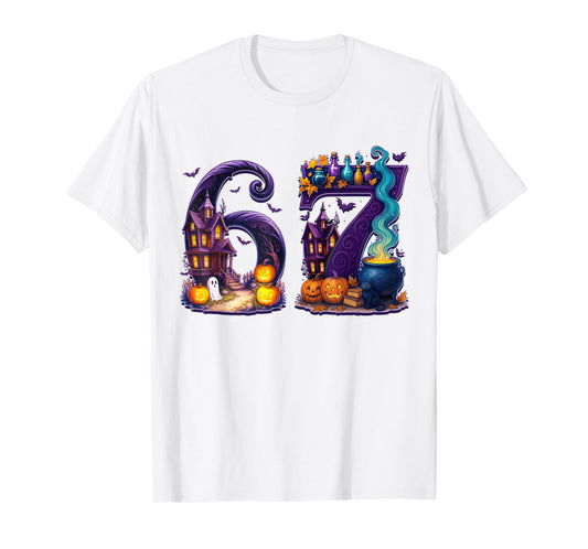 67 Halloween Meme 6 7 Skeleton Six Seven Numbers Funny Bruh T-Shirt