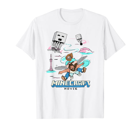 A Minecraft Movie Steve And Garret Escape Using Elytras T-Shirt