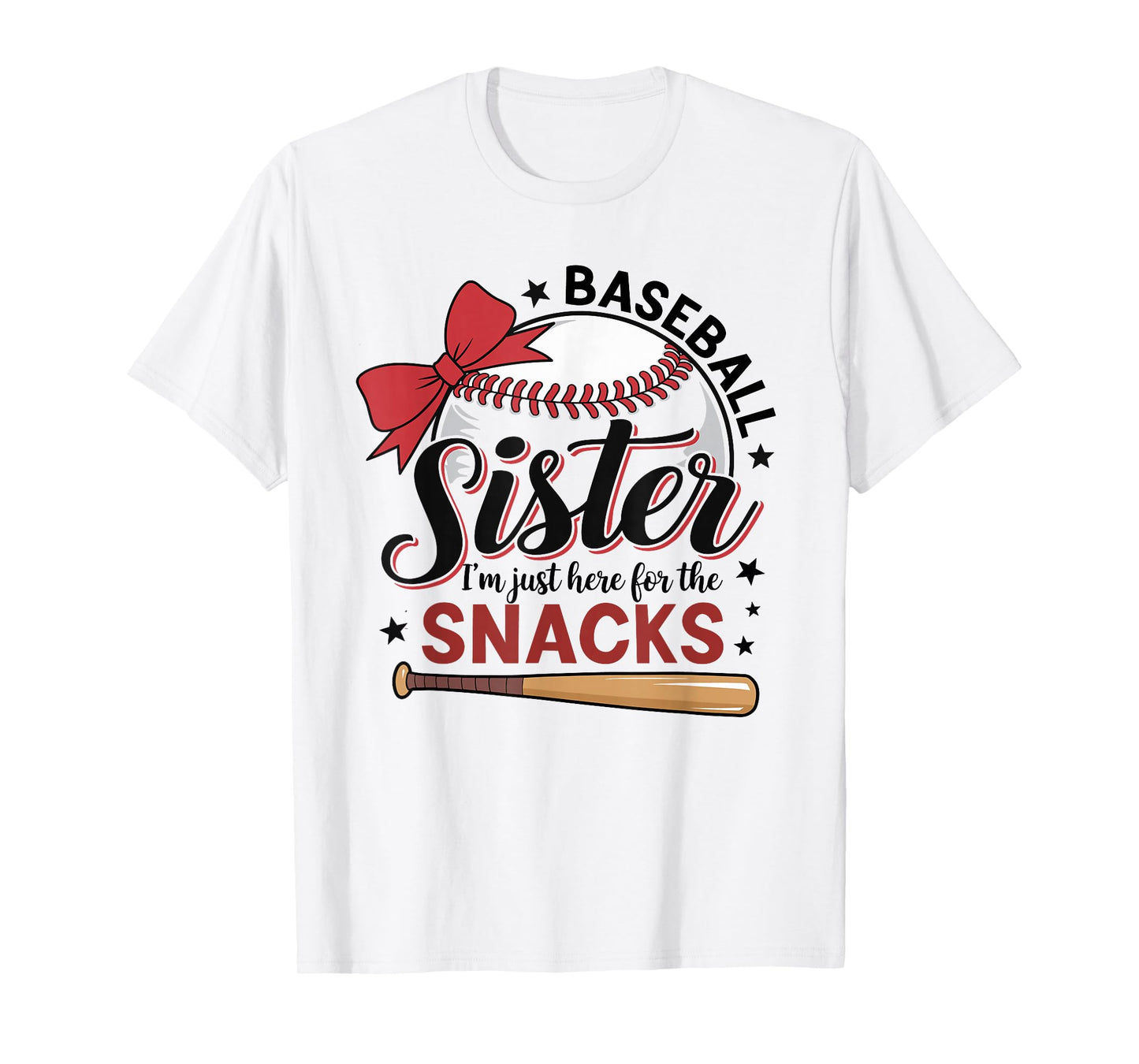 Funny Baseball Sister I'm Just Here for the Snacks Bow T-Shirt