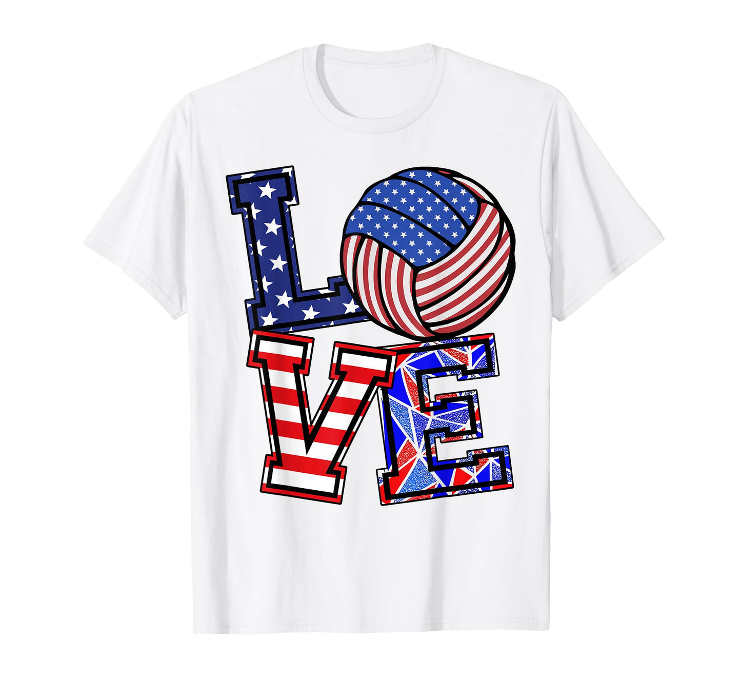 I Love Volleyball-Shirt Teen Girl American Flag 4th July USA T-Shirt