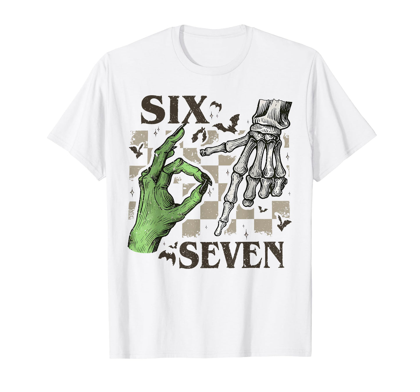 Six Seven Skeleton Hand Sign Meme Halloween Women Men Kids T-Shirt