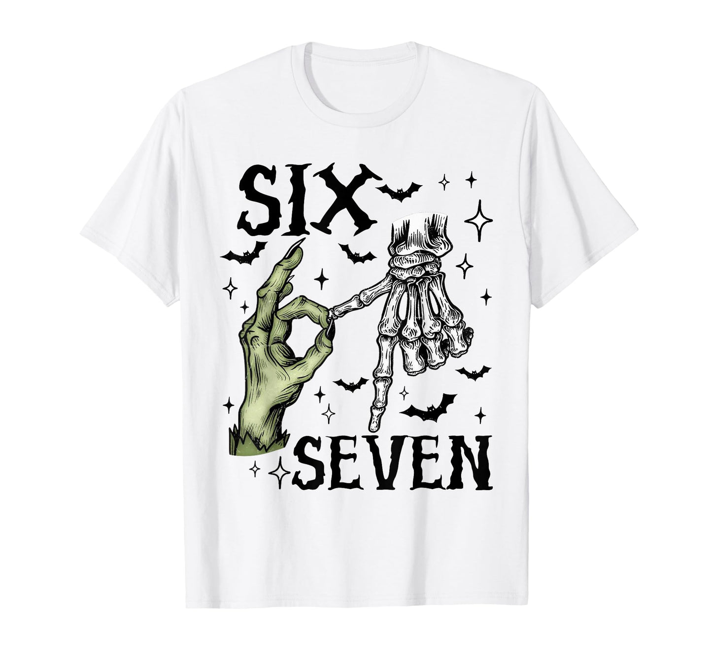 Six Seven 6 7 Meme Saying 6 7 Halloween Skeleton Hands Sign T-Shirt