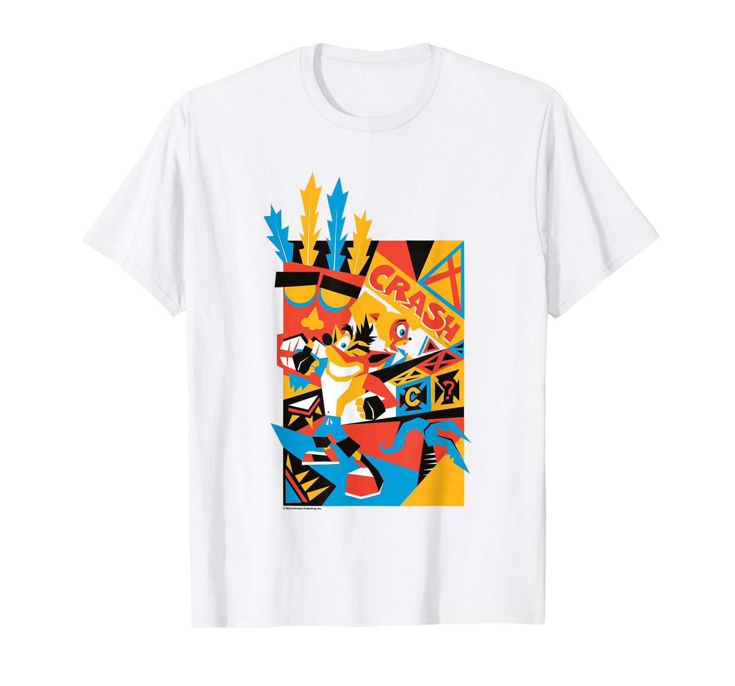 Crash Bandicoot Retro Nineties Crash Aku Aku Graffiti Badge T-Shirt