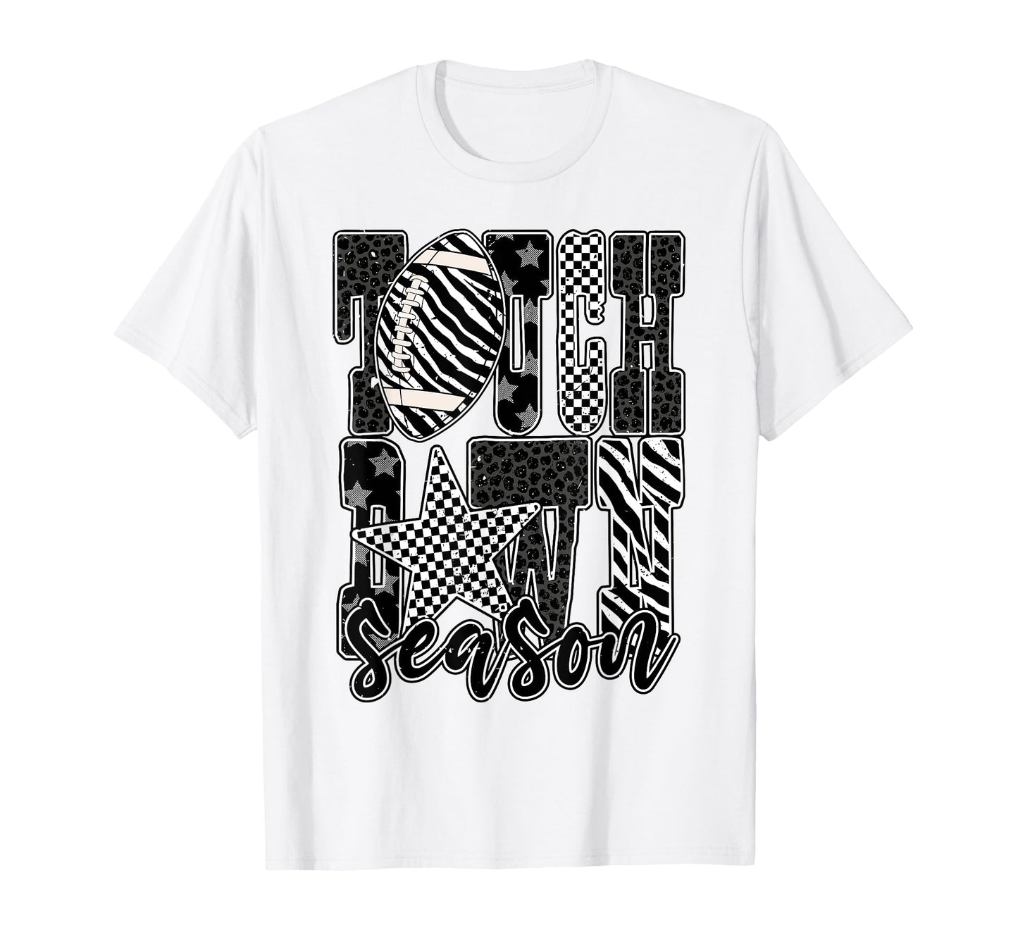 Touchdown Season Checkered Black White Football Game Day T-Shirt