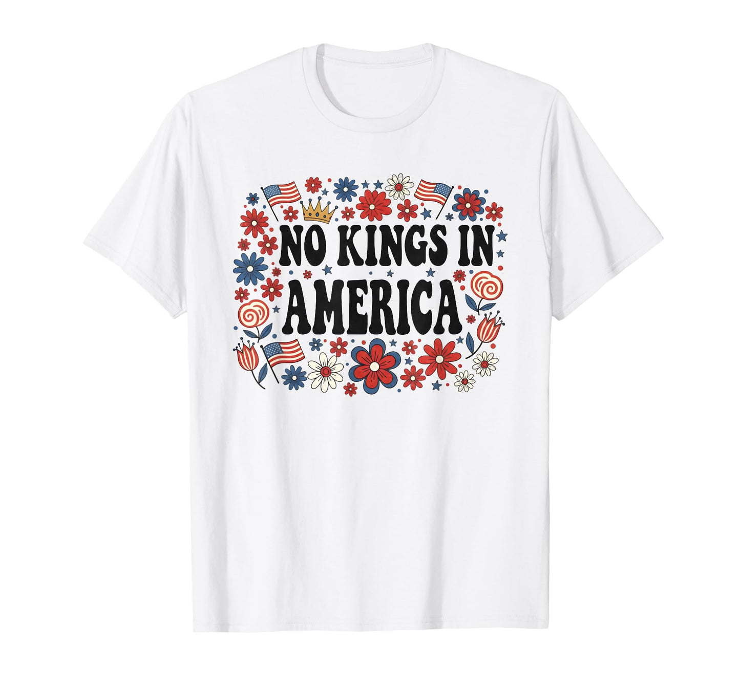 Floral No Kings in America Women Democracy 4th July No Kings T-Shirt