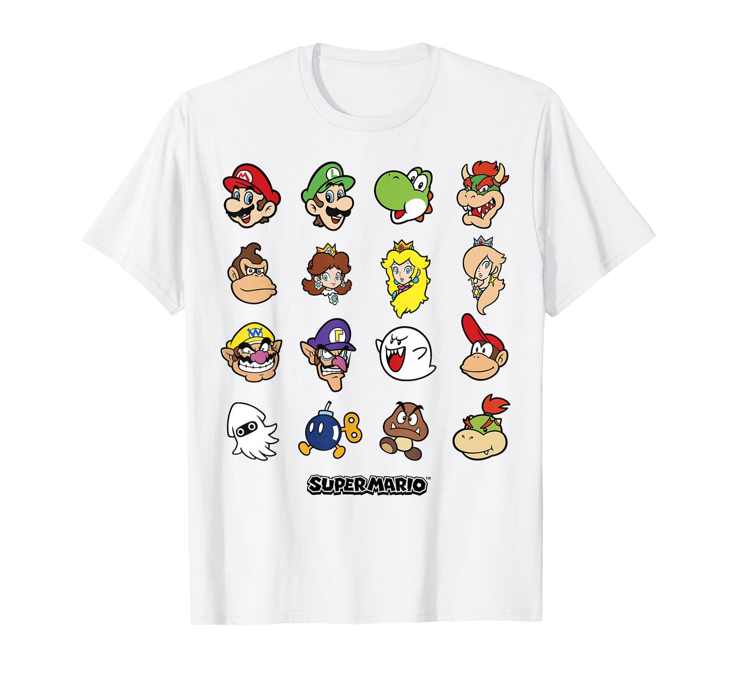 Nintendo Super Mario Character Faces Grid Graphic T-Shirt